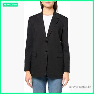 Oversized Linen Blazer with Notch Collar and Long Sleeves